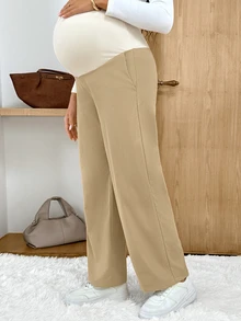 SHEIN Maternity Casual Versatile Adjustable Waist Pants Fall - Khaki - View 3