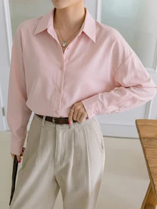 DAZY Women's Solid Color Casual Versatile Daily Wear Shirt Fall - Pink - View 5