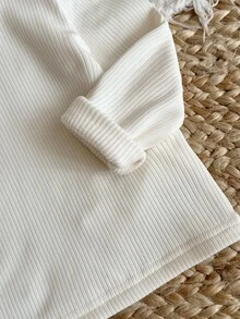 SHEIN 女嬰休閒百搭針織保暖內裡高領套頭上衣 - 白色 - 查看 4