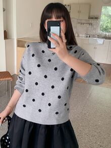 Dazy Plus Loose Business Casual Fashion Polka Dot Jacquard All-Over Print Pullover Knit Sweater, Autumn/Winter - Grey - View 6