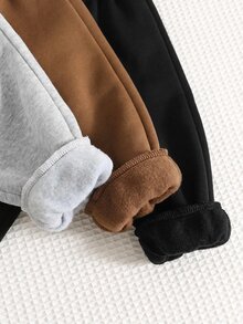 SHEIN 3件組新生兒男嬰字母印花保暖內裡慢跑運動長褲 - 彩色 - 查看 3
