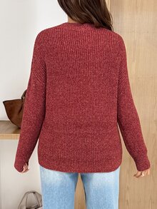 SHEIN Sweater Hamil Lengan Panjang Warna Polos Kasual Serbaguna untuk Pemakaian Sehari-hari di Musim Dingin - Merah - View 2