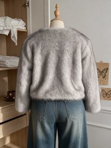 Comfortcana Plus Size Women's Winter Fashion Faux Fur Coat - Khaki - View 2