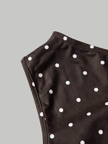 SHEIN MOD 女款波點印花不對稱單肩上衣與長褲休閒套裝 - 棕色 - 查看 3