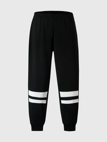 SHEIN 青少年男孩休閒拉鍊連帽衛衣與運動長褲2件套，適合日常穿著、通勤、運動 - 黑色 - 查看 4