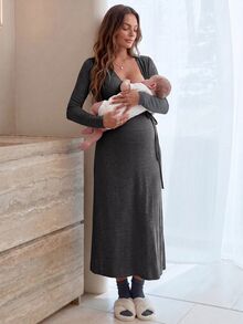 Slowluna 秋季孕婦休閒哺乳洋裝 - 黑色 - 查看 7