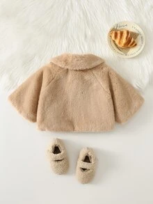 Cozy Pixies 女嬰可愛優雅彼得潘領披肩大衣加厚款 - 駝色 - 查看 3