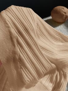 SHEIN EZwear 素色短袖短版針織開襟衫 - 杏色 - 查看 5