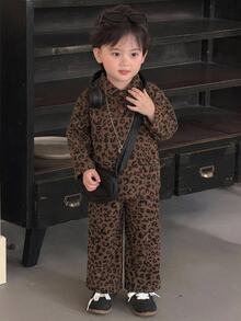 DAZY 男嬰休閒豹紋上衣與長褲套裝 秋季 - 咖啡棕 - 查看 3