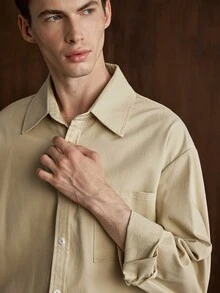 Manfinity CityGents 男士休閒百搭純色長袖襯衫 - 灰色 - 查看 5