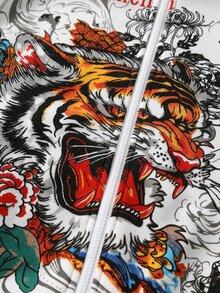 ROMWE MEN 男士日式復古刺青文字印花毛絨領連帽衛衣 - 白色 - 查看 8