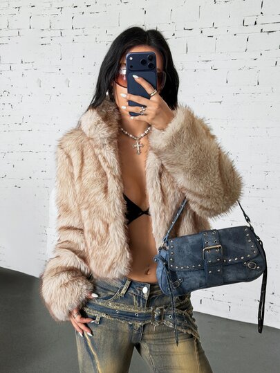 EgrlEra Winter Outfit Faux Fur Lapel Coat