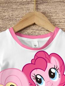 My Little Pony X SHEIN 女童可愛卡通印花圓領短袖洋裝 - 白色 - 查看 3