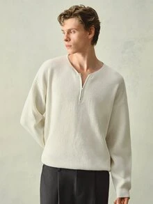 RONVEXI Men's Autumn/Winter Casual Versatile Solid Color Sweater - Beige - View 7