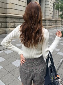 FRIFUL Sweater Kasual Wanita Lengan Panjang Kerah Tegak Warna Polos dengan Detail Ribbed - Putih - View 6