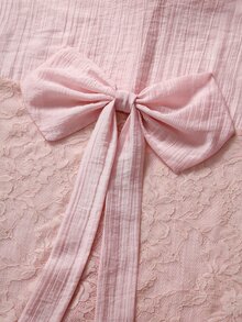 GlowEve CURVE Women's Lace Bowknot Pink Long Sleeve Plus Size Blouse - Pink - View 6