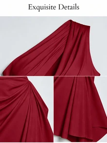 SOLERSUN Women's Elegant Khaki One Shoulder Cutout Mini Dress Ruched Wrap Front Asymmetrical Draped Hem Party - Burgundy - View 8