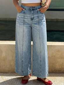 Dazy Plus Loose Wide Leg Denim Jeans With Split Line Slimming Street Casual Versatile Ankle Length Spring Autumn - Light Wash - View 6