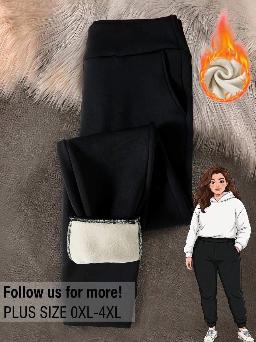 Rusticease Plus Size Black Pocket Leggings Casual Streetwear Fall Winter 2026 - Black - View 1