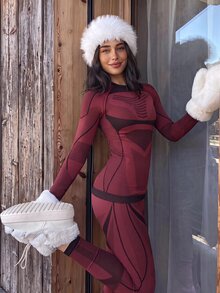 Exploreva Setelan Ski Kompresi Musim Dingin untuk Aktivitas Luar Ruangan - Burgundy - View 6