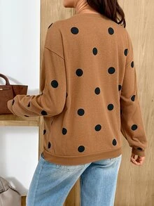 SHEIN بلوزة رياضية كاجوال للحوامل بطبعة نقاط بولكا للخريف للرضاعة - بني - مشاهدة 2