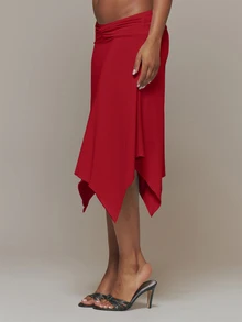 MUSERA 絲滑抓皺前綴垂墜手帕下擺中長裙 - 紅色 - 查看 3
