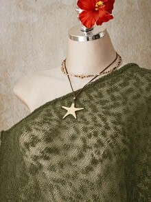 SHEIN ICON 女款大尺碼不對稱下擺流蘇設計寬鬆針織上衣 - 軍綠色 - 查看 8