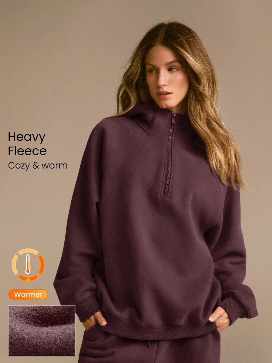 GLOWMODE Heavyweight Fleece Oversized Sweatshirt Jacket Thick Thermal Warm Winter - Chocolate Brown - View 1