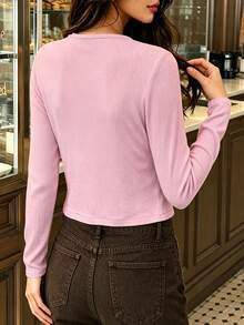 Cévolie Women's 2-Piece Set: Pink Elegant Romantic Early Autumn Knit Long Sleeve Cardigan With Ruffle Trim And Bow Tie Strap Camisole - Pink - View 2