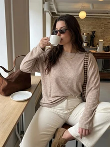 Dazy Plus Solid Color Casual Loose Fit Cover Up, Spring Summer Early Autumn New Women's Top - Khaki - View 6