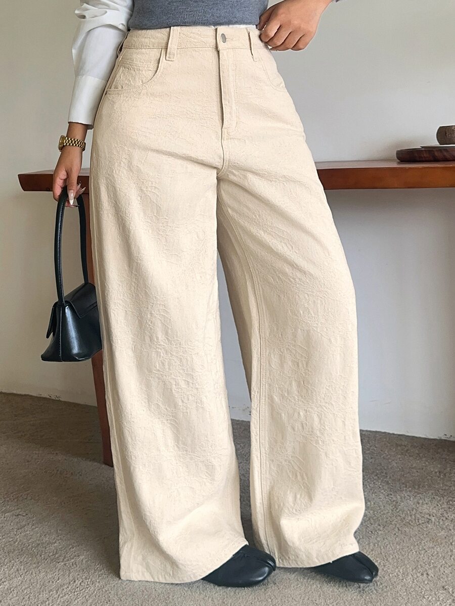 Dazy Plus Textured Fabric Heavy-Duty Loose Wide-Leg Pants, Fun Commuter Style, Spring/Autumn Long Apricot Denim Jeans - Apricot - View 1