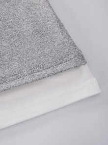 SHEIN 青少年女孩灰色拼接白色下擺V領鈕扣設計長袖休閒百搭T恤，適合春秋季，適用於日常出遊、通勤、旅行、聚會 - 灰色 - 查看 4