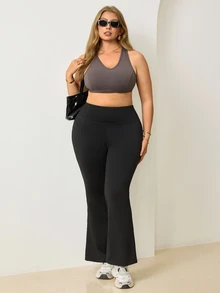 Easithlete Women's Plus Size Solid Color Daily Fitness Sports Bra - Khaki - View 5