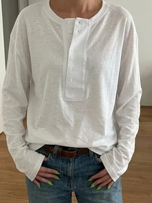 DAZY 女款素色休閒百搭日常穿搭秋季T恤 - 白色 - 查看 3
