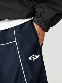 Manfinity Denimwave 男士街頭風純色休閒長褲，抽繩腰鬆弛版型運動長褲 - 藏蓝色 - 查看 6