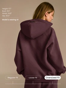 GLOWMODE Heavyweight Fleece Oversized Sweatshirt Jacket Thick Thermal Warm Winter - Chocolate Brown - View 2