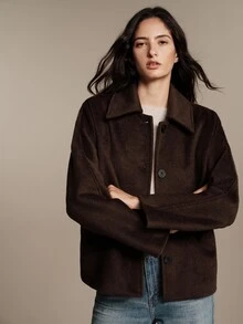 Anewsta Essential Women's Fall Winter Elegant Casual Loose Dark Brown Wool Blend Overcoat For Business Office Going Out - Coffee Brown - View 9