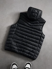 Manfinity Roghcode Men's Classic Zipper Thermal Lined Vest Jacket - Black - View 2