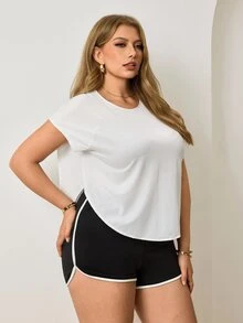 Easithlete Women's Plus Size Solid Color Raglan Short Sleeve Back Knot Sports T-Shirt - White - View 2