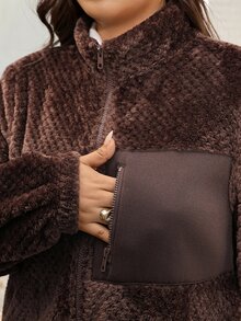 Comfylo Plus Size Casual Reversible Fleece Patchwork Jacket For Winter Winter Clothes - Brown - View 7