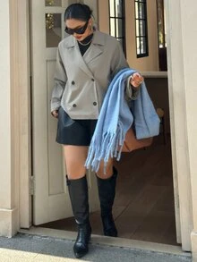 Dazy Plus Double-Breasted Design Autumn New Style Lapel Long Sleeve Loose Fit Trench Coat Jacket - Grey - View 2