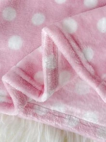SHEIN 女童秋冬甜美卡通3D耳飾設計厚絨粉色珊瑚絨波點印花連帽長袖寬鬆居家睡袍睡衣 - 淺粉色 - 查看 6