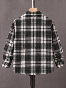 SHEIN 青少年男孩秋季休閒格紋襯衫 - 黑與白 - 查看 2