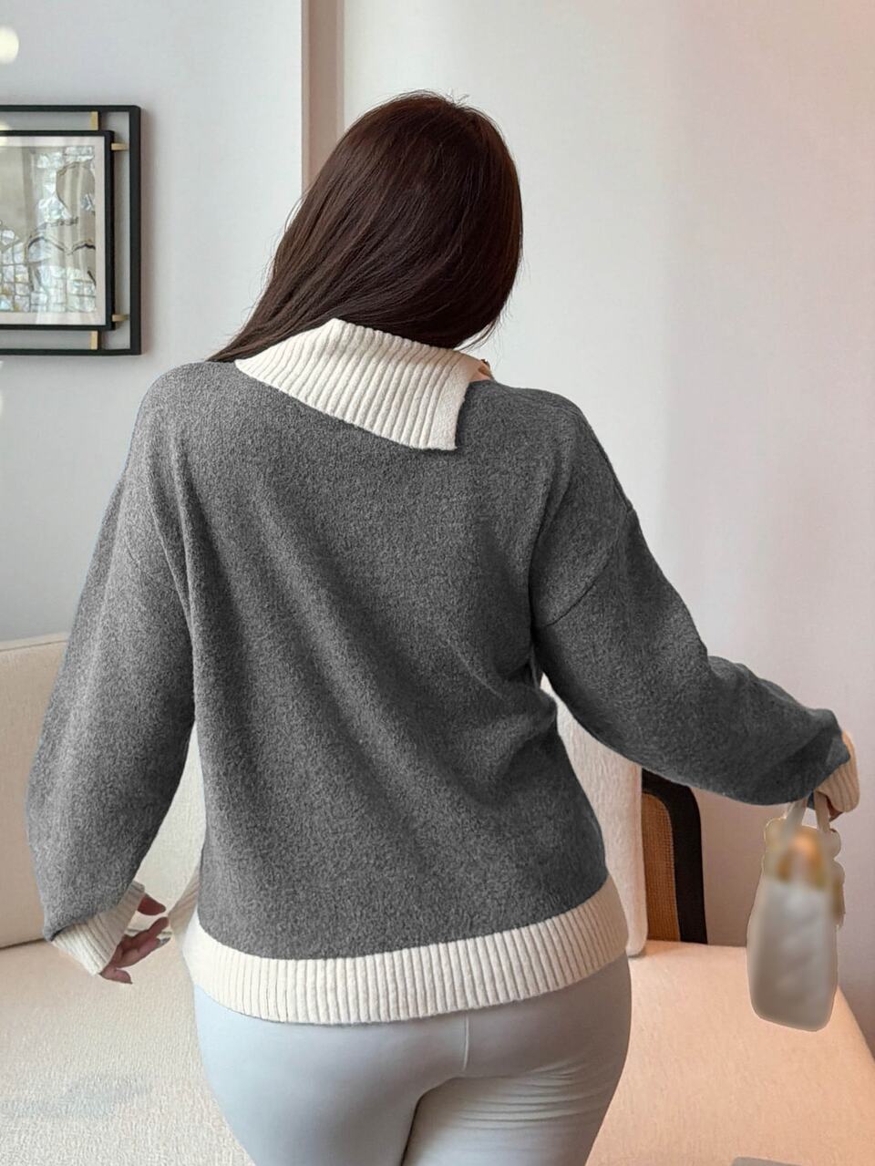 Dazy Plus Women's Elegant Colorblock Patchwork Loose Fit Versatile Sweater, Autumn/Winter New Style
