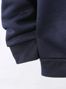 SHEIN Tween Boy Casual Sweatshirt Jacket With Pattern, Comfortable Contrast Color Sweatshirt, Suitable For Autumn, School, Back To School, Street Style - Navy Blue - View 4