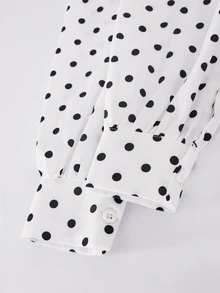 Casuvi Kids Tween Girls Chic Cute Elegant White And Black Polka Dot Blouse, Warm Contrast Colorblock Lapel Neck Pullover Shirt School Autumn - White - View 5