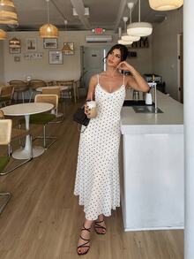 Firerie Women's Summer Elegant Polka Dot Print Spaghetti Strap Dress - White - View 7