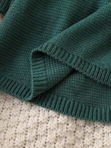 Baby Girls Fashion Cute Crew Neck Knit Dress With Small Floral Prints - Dark Green - View 5