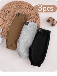 SHEIN 3件組新生兒男嬰字母印花保暖內裡慢跑運動長褲 - 彩色 - 查看 5