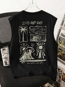 Daypath Men's Sun Pattern Print Hip Hop Tank Top - Black - View 1